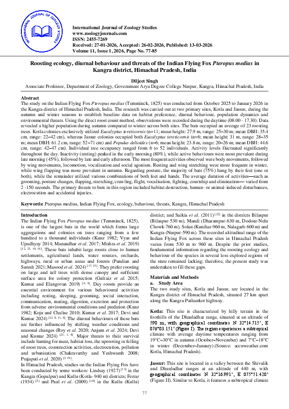 (PDF) Roosting ecology, diurnal behaviour and threats of the Indian ...