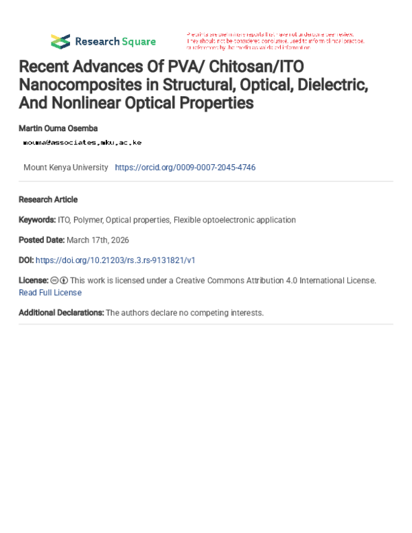 (PDF) Recent Advances Of PVA/ Chitosan/ITO Nanocomposites in Structural ...
