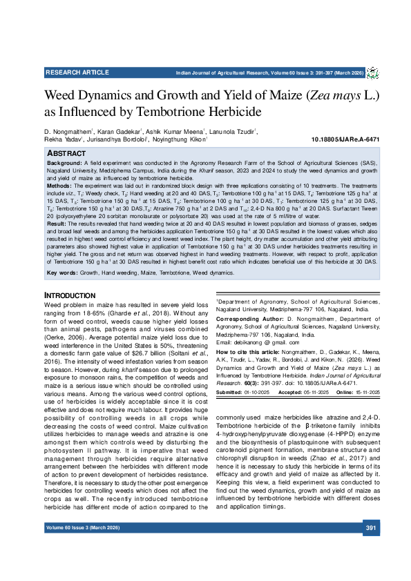 (PDF) Weed Dynamics and Growth and Yield of Maize (Zea mays L.) as ...