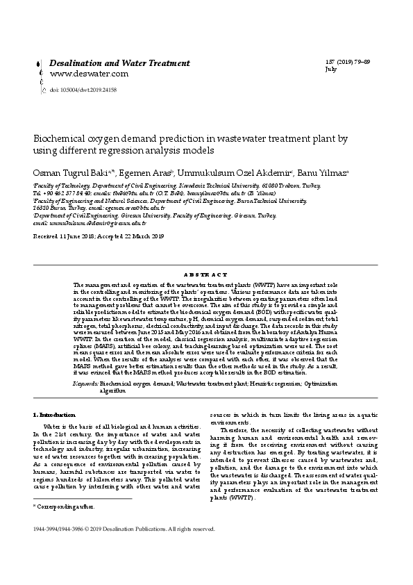 (PDF) Biochemical oxygen demand prediction in wastewater treatment ...