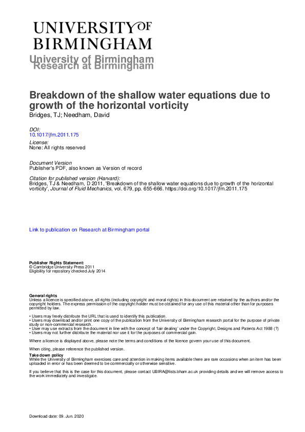 (PDF) Breakdown of the shallow water equations due to growth of the ...