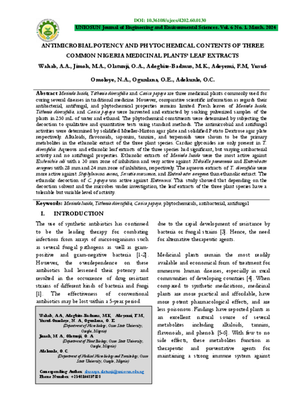 (PDF) Antimicrobial Potency and Phytochemical Contents of Three Common ...