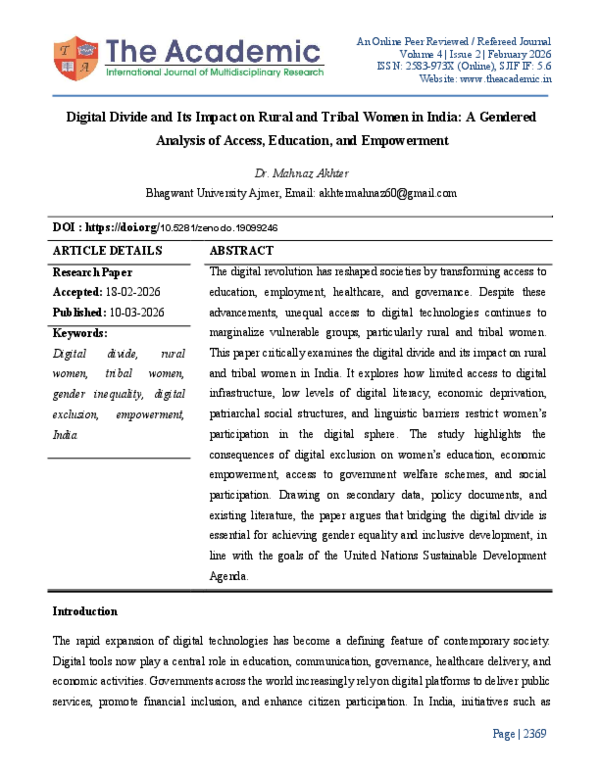 (PDF) Digital Divide and Its Impact on Rural and Tribal Women in India ...