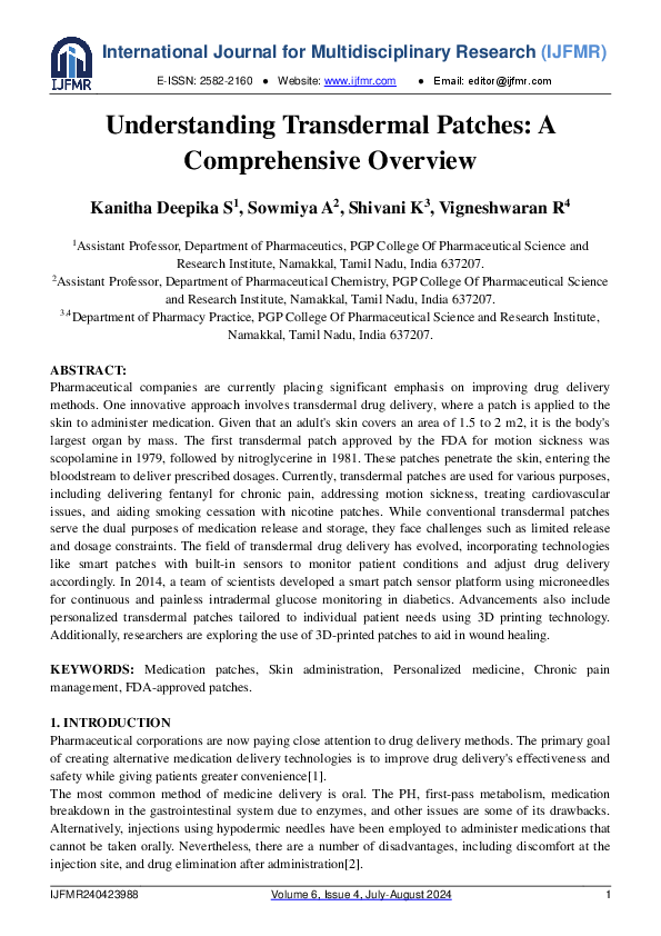 (PDF) Understanding Transdermal Patches: A Comprehensive Overview
