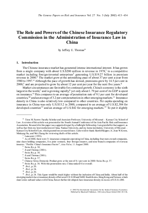 (PDF) The Role and Powers of the Chinese Insurance Regulatory ...