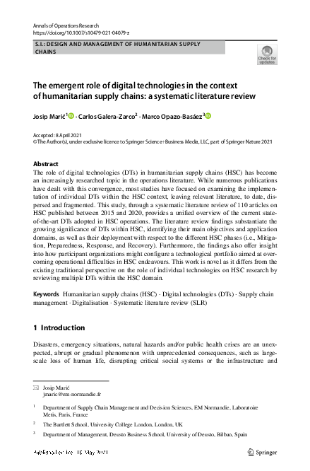 (PDF) The emergent role of digital technologies in the context of ...