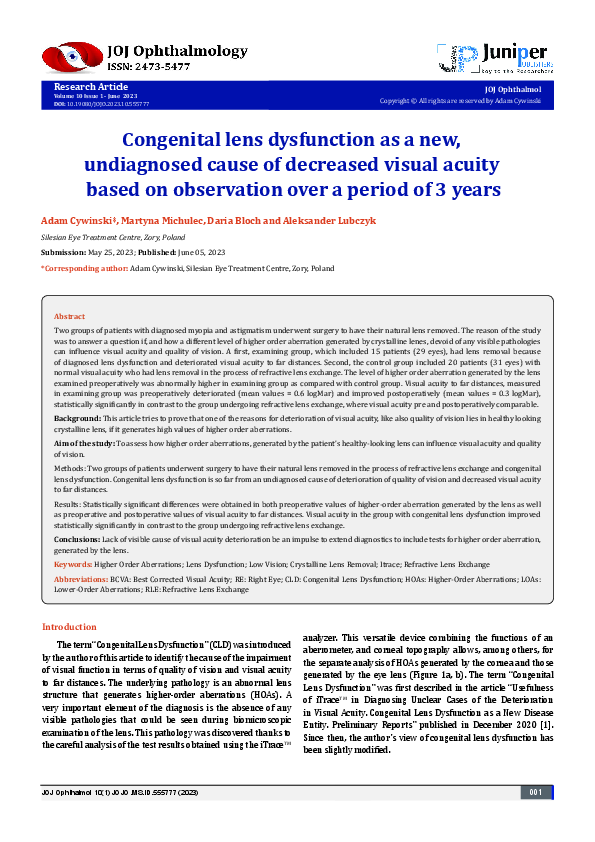 (PDF) Congenital lens dysfunction as a new, undiagnosed cause of ...