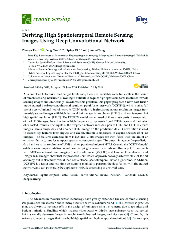 (PDF) Deriving High Spatiotemporal Remote Sensing Images Using Deep ...