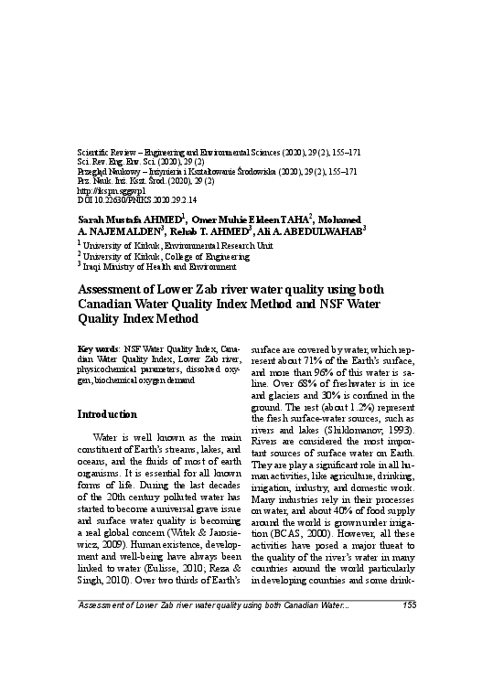 (PDF) Assessment of Lower Zab river water quality using both Canadian ...