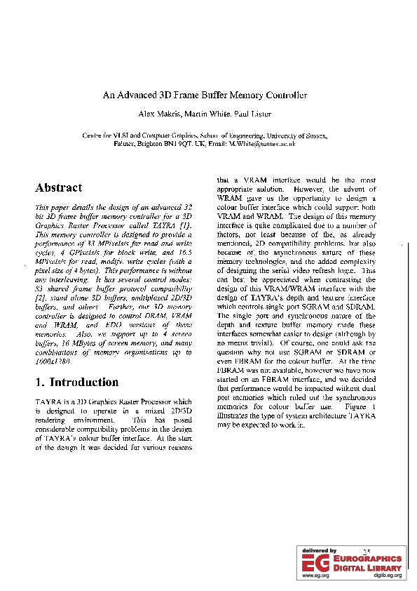 (PDF) An advanced 3D frame buffer memory controller