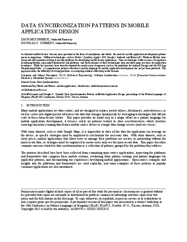 (PDF) Data synchronization patterns in mobile application design