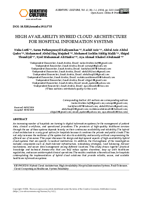 (PDF) HIGH AVAILABILITY HYBRID CLOUD ARCHITECTURE FOR HOSPITAL ...