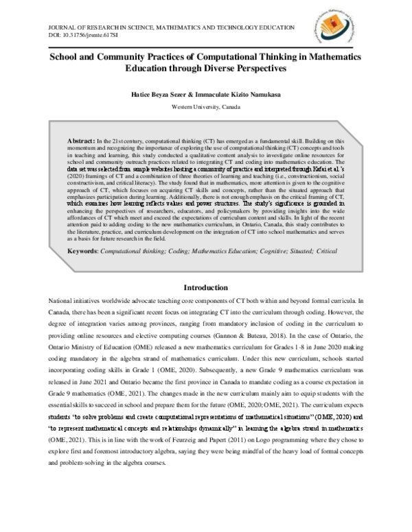 (PDF) School and Community Practices of Computational Thinking in ...