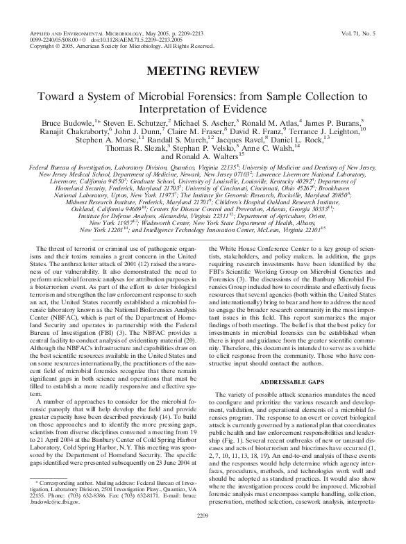 (PDF) Toward a System of Microbial Forensics: from Sample Collection to ...