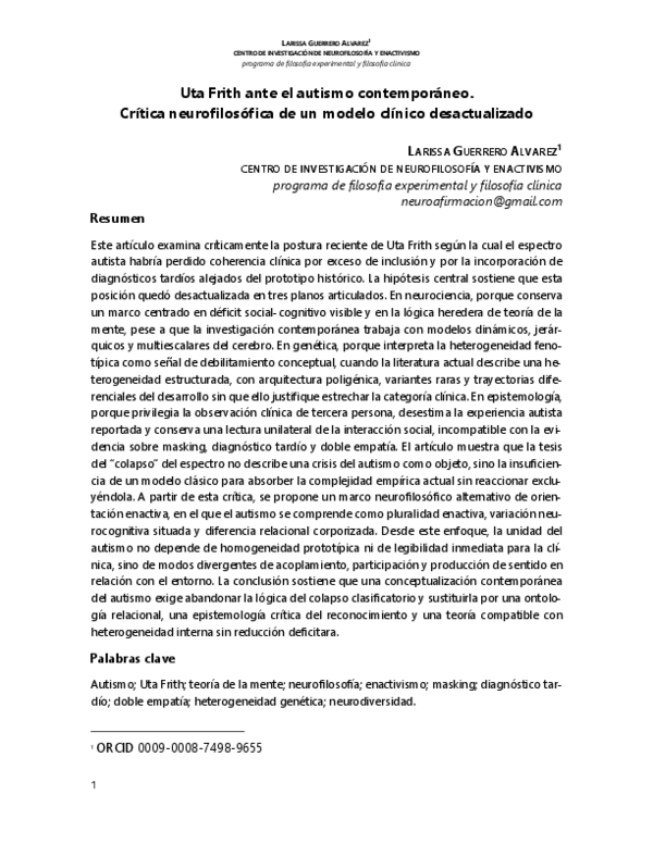 (PDF) Uta Frith ante el autismo contemporáneo. Crítica neurofilosófica ...