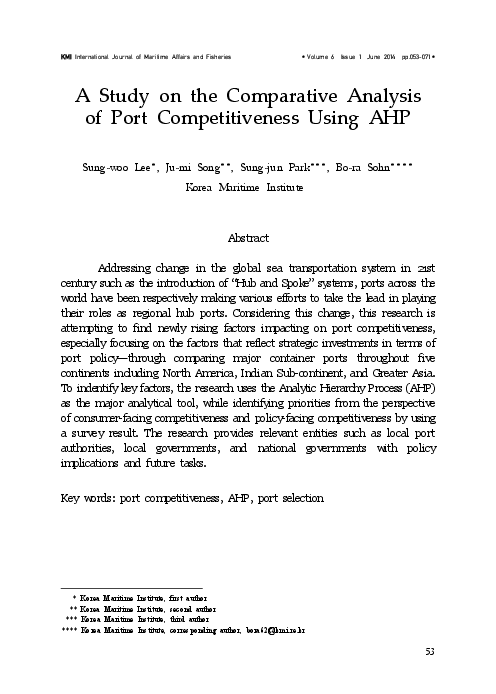 (PDF) A Study on the Comparative Analysis of Port Competitiveness Using AHP