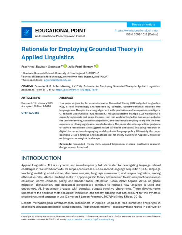 (PDF) Rationale for Employing Grounded Theory in Applied Linguistics