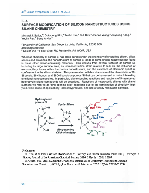 (PDF) Surface Modification of Silicon Nanostructures Using Silane Chemistry