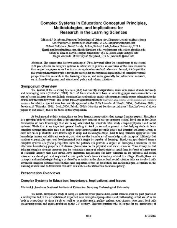 (PDF) Complex systems in education: conceptual principles ...