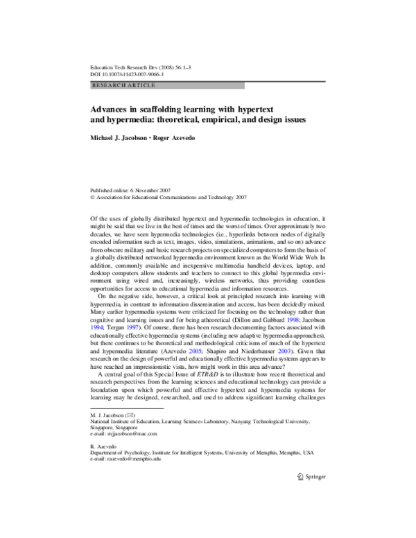 (PDF) Advances in scaffolding learning with hypertext and hypermedia ...