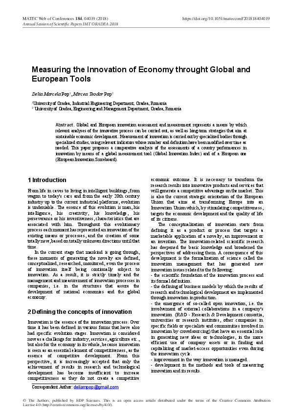 (PDF) Measuring the Innovation of Economy throught Global and European ...
