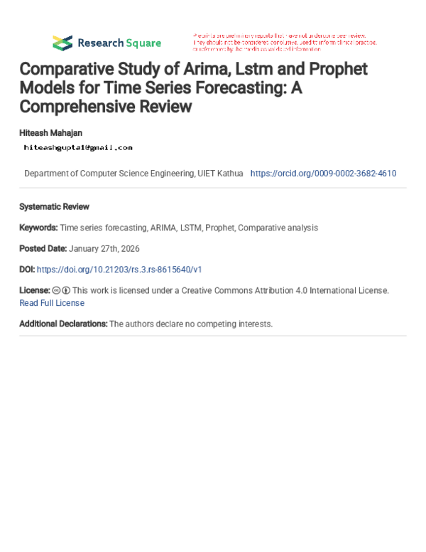 (PDF) Comparative Study of Arima, Lstm and Prophet Models for Time ...