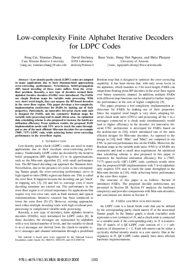(PDF) Low-complexity finite alphabet iterative decoders for LDPC codes