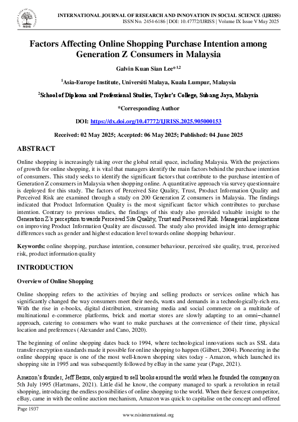 (PDF) Factors Affecting Online Shopping Purchase Intention among ...