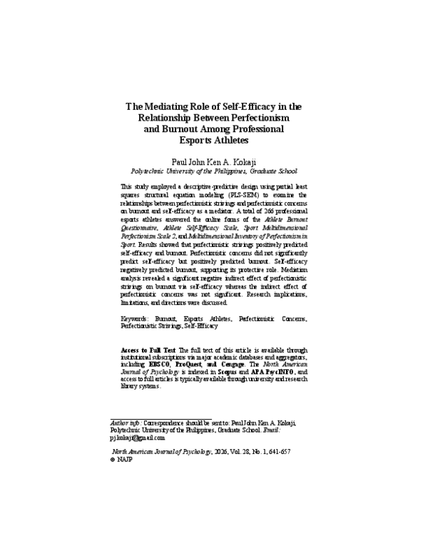 (PDF) The Mediating Role of Self-Efficacy in the Relationship Between ...