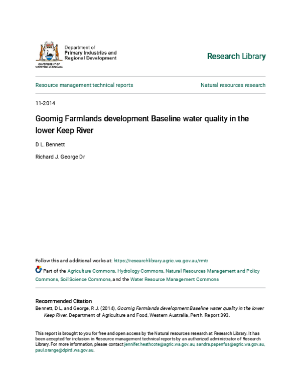 (PDF) Goomig Farmlands development Baseline water quality in the lower ...