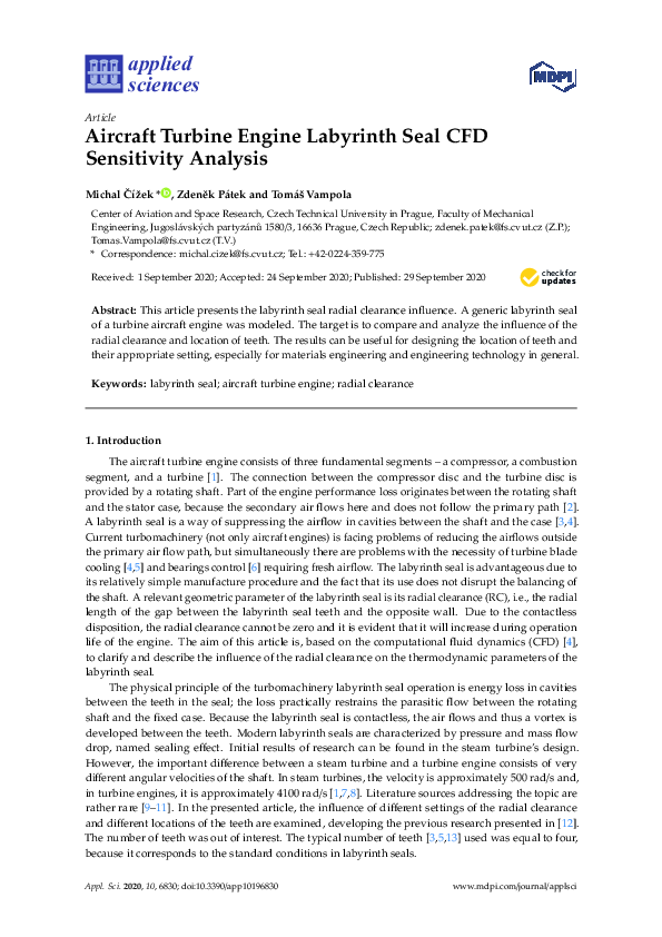 (PDF) Aircraft Turbine Engine Labyrinth Seal CFD Sensitivity Analysis