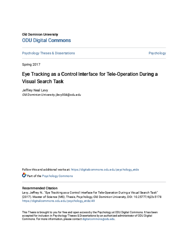 (PDF) Eye Tracking as a Control Interface for Tele-Operation During a ...