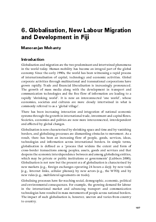 (PDF) Globalisation, new labour migration and development in Fiji Islands