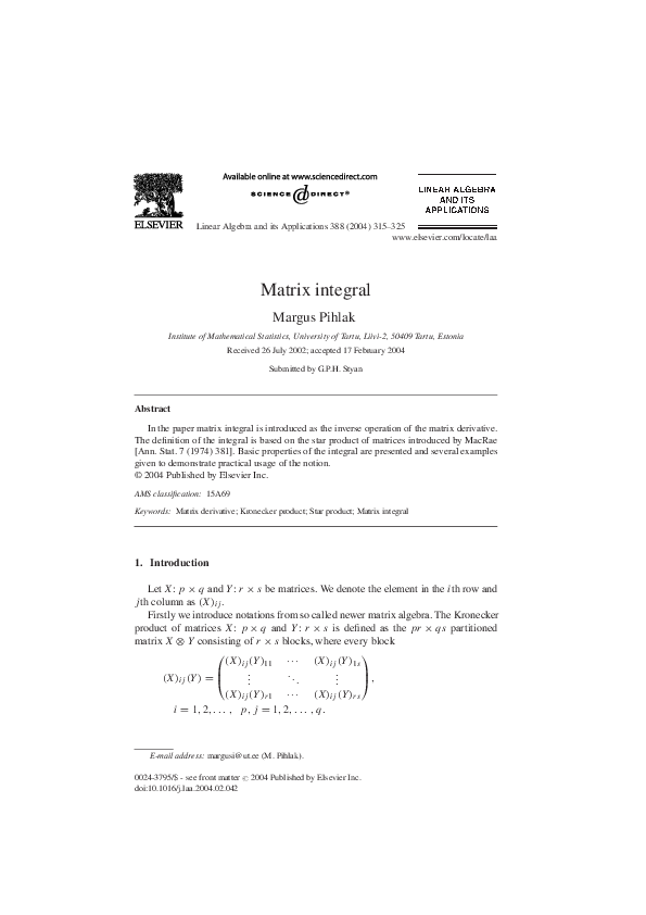 (PDF) Matrix integral