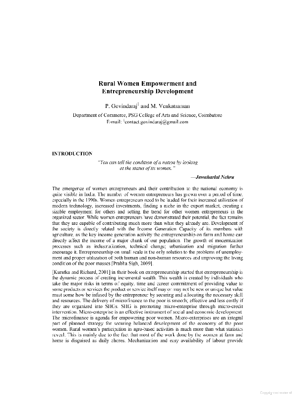(PDF) Rural Women Empowerment and Entrepreneurship Development