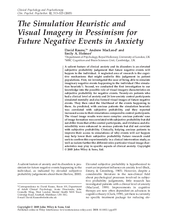 (PDF) The Simulation Heuristic and Visual Imagery in Pessimism for ...