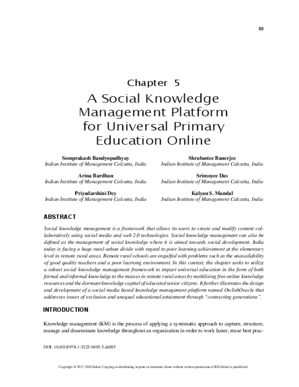 (PDF) A Social Knowledge Management Platform for Universal Primary ...