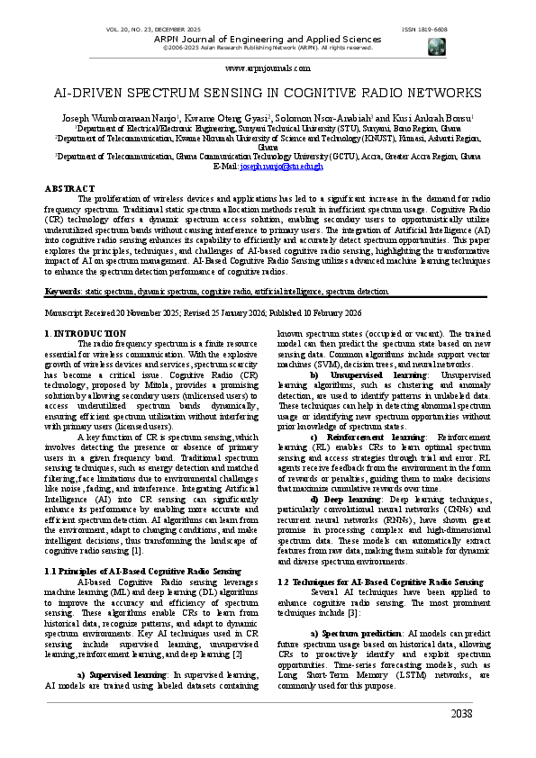(PDF) AI-DRIVEN SPECTRUM SENSING IN COGNITIVE RADIO NETWORKS