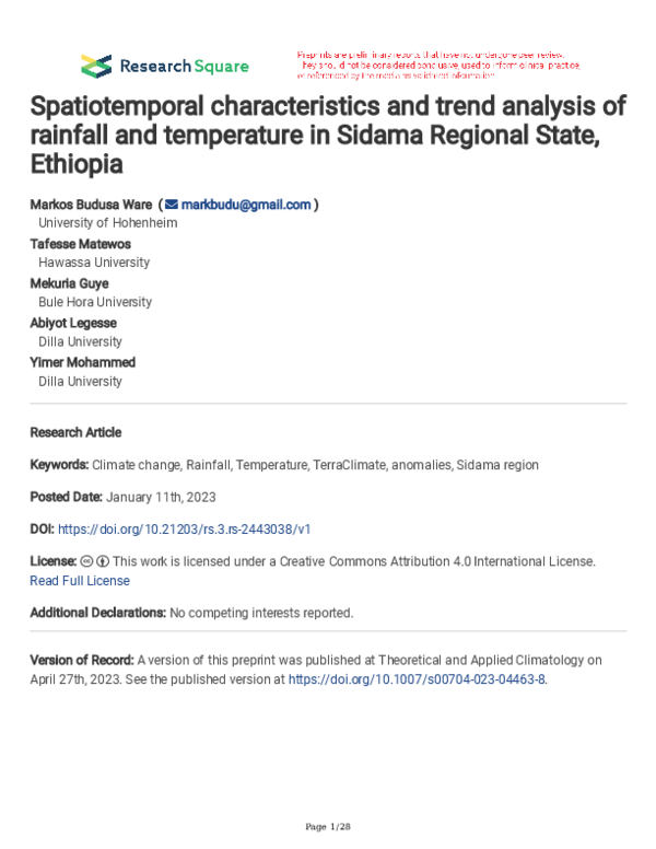 (PDF) Spatiotemporal characteristics and trend analysis of rainfall and ...