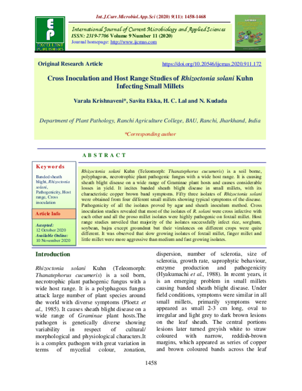 (PDF) Cross Inoculation and Host Range Studies of Rhizoctonia solani ...