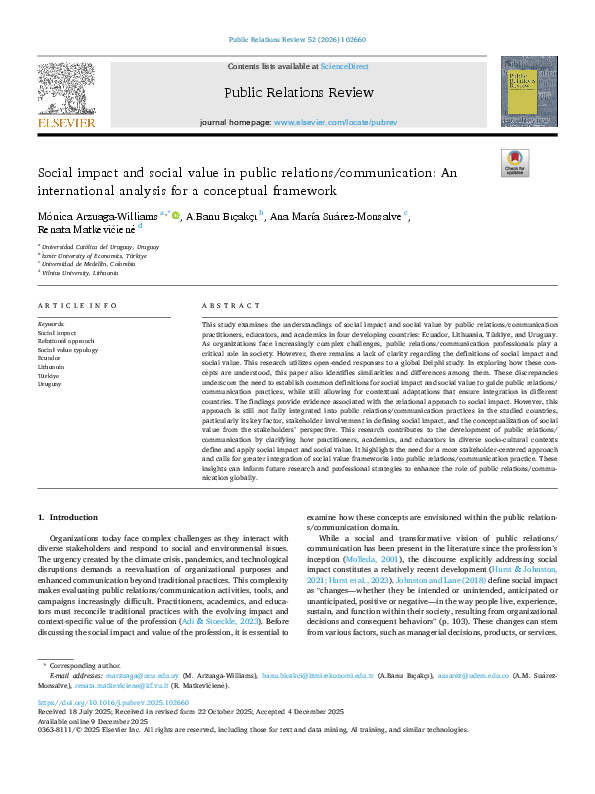 (PDF) Social impact and social value in public relations/communication ...