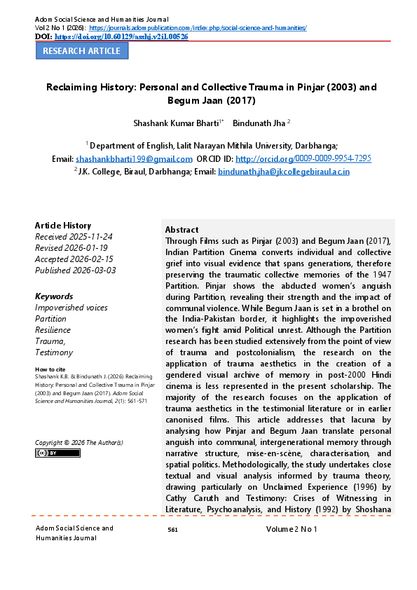 (PDF) Reclaiming History: Personal and Collective Trauma in Pinjar ...