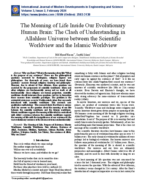 (PDF) The Meaning of Life Inside Our Evolutionary Human Brain: The ...