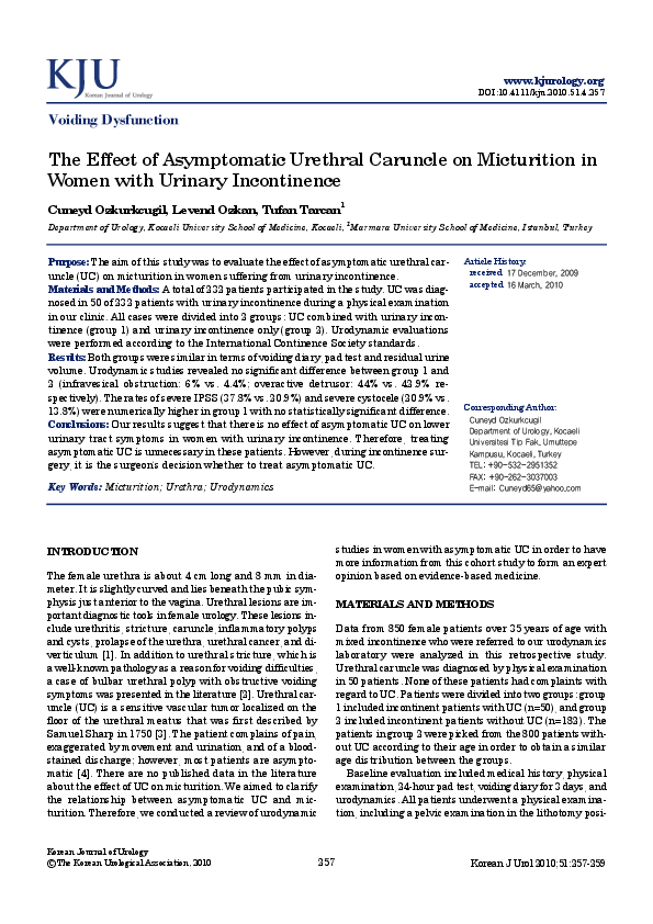 (PDF) The Effect of Asymptomatic Urethral Caruncle on Micturition in ...
