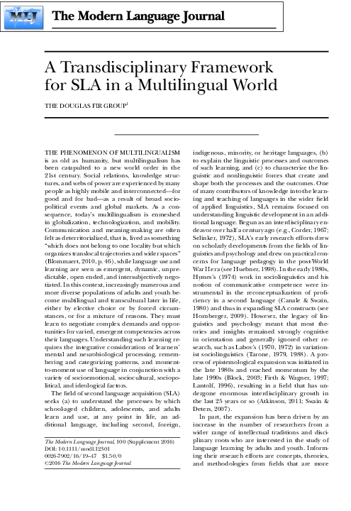 (PDF) A Transdisciplinary Framework for SLA in a Multilingual World