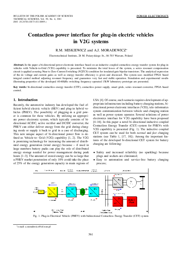 (PDF) Contactless power interface for plug-in electric vehicles in V2G ...