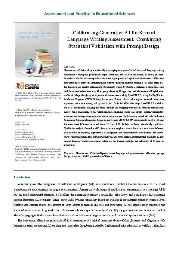 (PDF) Calibrating Generative AI for Second Language Writing Assessment ...