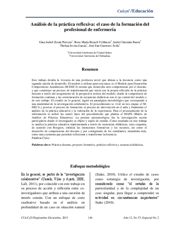 (PDF) Análisis de la práctica reflexiva: el caso de la formación del ...