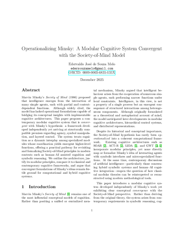 (PDF) Operationalizing Minsky: A Modular Cognitive System Convergent ...