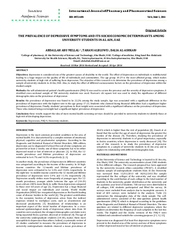 (PDF) The Prevalence of Depressive Symptoms and Its Socioeconomic ...